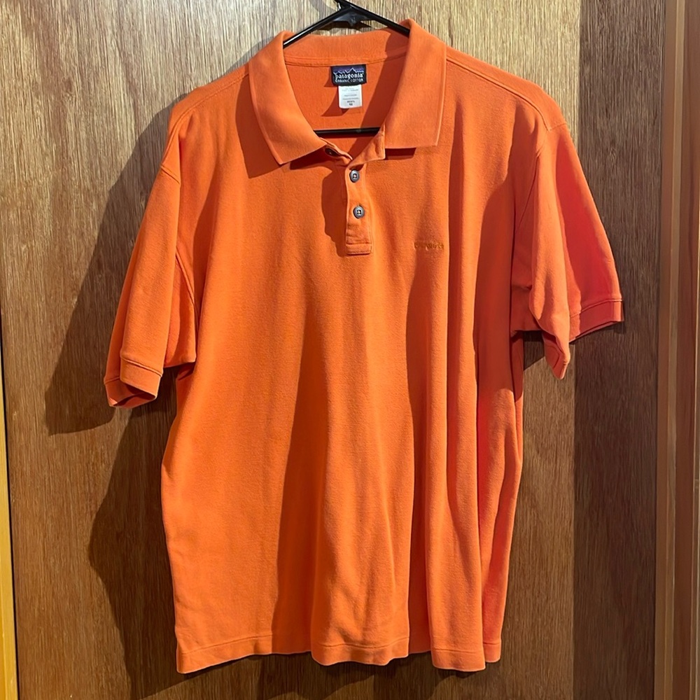 Patagonia 100% organic cotton pique polo, size M. Orange